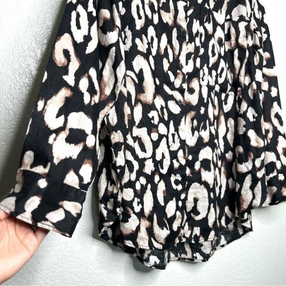 H&M Linen Black Leopard Print Button Down Shirt size XL - Picture 4 of 11
